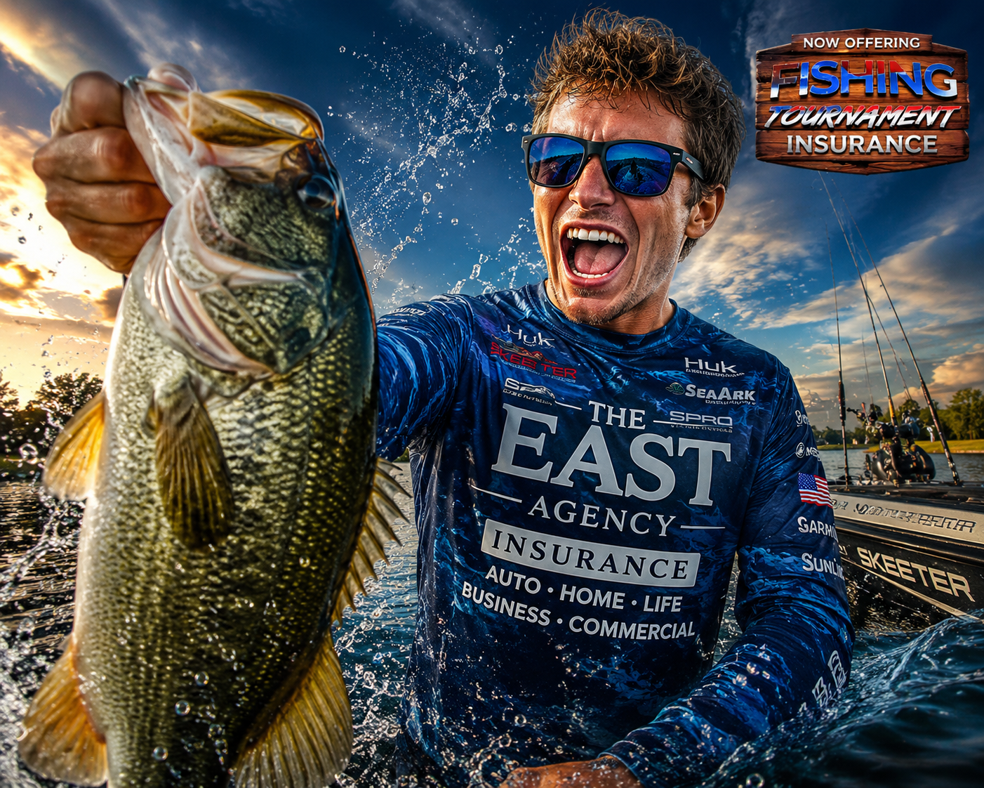 Tournament angler holding a massive largemouth bass on Lake Allatoona Georgia — The East Agency fishing tournament insurance